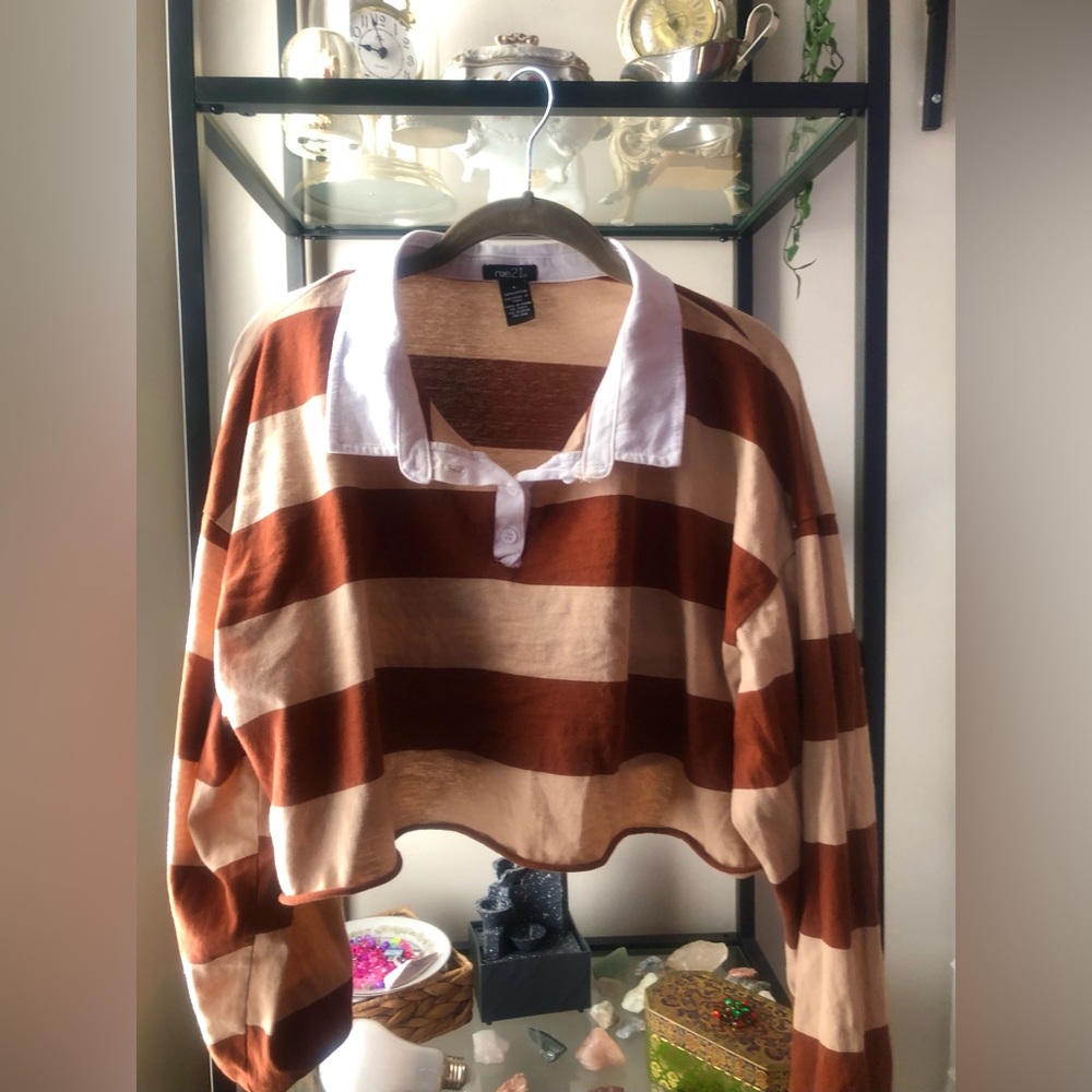 Rue 21 Brown stripped cropped shirt